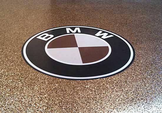 bmw logo embedded in epoxy floor